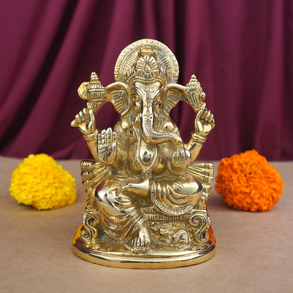 Mukut Ganesh Brass Murti-1